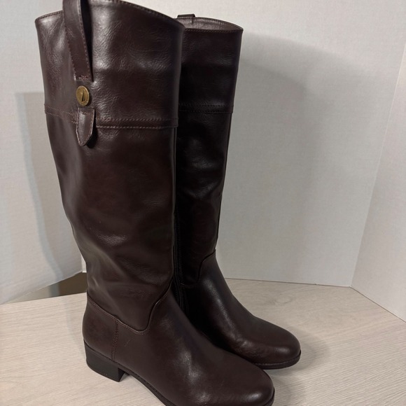 Nautica Shoes - Nautica Brown Faux Leather Tall Riding Boots Women's Size 7.5 Round Toe Side Zip